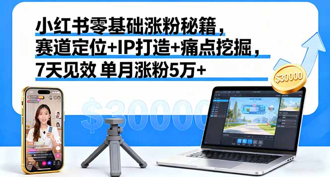 小红书零基础涨粉秘籍，赛道定位+IP打造+痛点挖掘，7天见效 单月涨粉5万+-非凡网-资源网-最新项目分享网站
