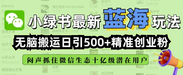小绿书无脑搬运引流，全自动日引500精准创业粉，微信生态内又一个闷声发财的机会-非凡网-资源网-最新项目分享网站