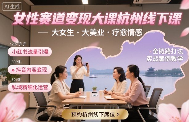 女性赛道变现大课杭州线下，大女生，大美业，疗愈情感，一套小红书、抖音、私域全链路打法-非凡网-资源网-最新项目分享网站