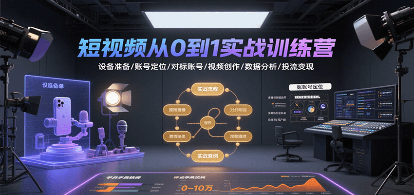 短视频从0到1实战训练营：设备准备/账号定位/对标账号/视频创作/数据分析/投流变现-非凡网-资源网-最新项目分享网站