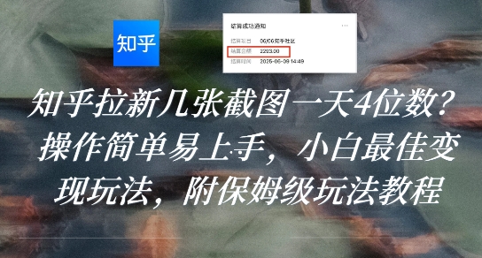 知乎拉新几张截图一天4位数？操作简单易上手，小白最佳变现玩法，附保姆级玩法教程-非凡网-资源网-最新项目分享网站