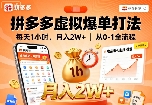拼多多虚拟爆单打法，每天1小时，月入2W+，从0-1全流程-非凡网-资源网-最新项目分享网站