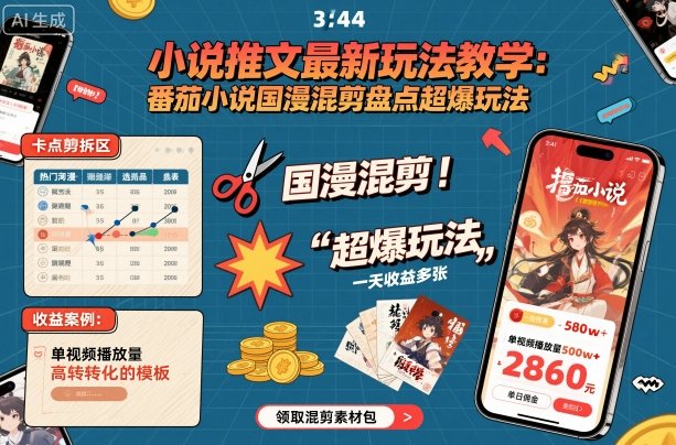 小说推文最新玩法教学，番茄小说国漫混剪盘点超爆玩法，全程干货，一天收益多张-非凡网-资源网-最新项目分享网站