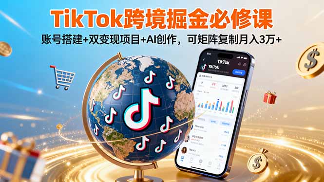 TikTo跨境掘金必修课，账号搭建+双变现项目+AI创作，可矩阵复制月入3万+-非凡网-资源网-最新项目分享网站