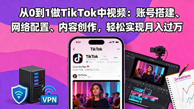 从0到1做TikTok中视频：账号搭建、网络配置、内容创作，轻松实现月入过万-非凡网-资源网-最新项目分享网站