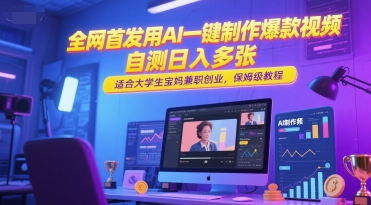全网首发用AI一键制作爆款视频，自测日入多张，适合大学生宝妈兼职创业，保姆级教程-非凡网-资源网-最新项目分享网站