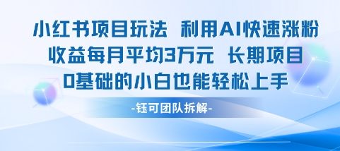 适合小白操作的小红书新项目，利用AI快速涨粉，收益每月平均1W+-非凡网-资源网-最新项目分享网站