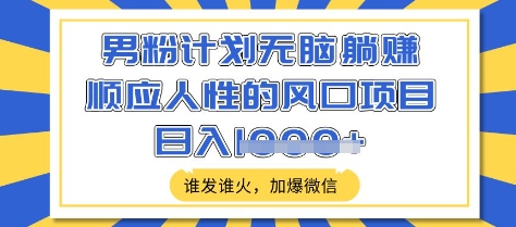 男粉计划无脑躺Z，顺应人性的风口项目，谁发谁火，加爆微信，日入多张【揭秘】-非凡网-资源网-最新项目分享网站