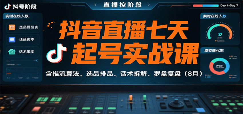抖音直播七天起号实战课：含推流算法、选品排品、话术拆解、罗盘复盘(8月)-非凡网-资源网-最新项目分享网站