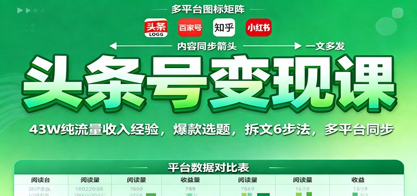 头条号变现课:43W纯流量收入经验,爆款选题,拆文6步法,多平台同步-非凡网-资源网-最新项目分享网站
