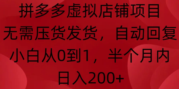 拼多多虚拟店铺项目，无需压货发货，自动回复，小白从0到1，半个月内日入200+【揭秘】-非凡网-资源网-最新项目分享网站