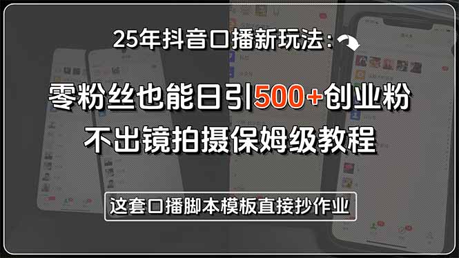25年抖音口播新玩法：零粉丝也能日引500+创业粉，不出镜拍摄保姆级教程…-非凡网-资源网-最新项目分享网站