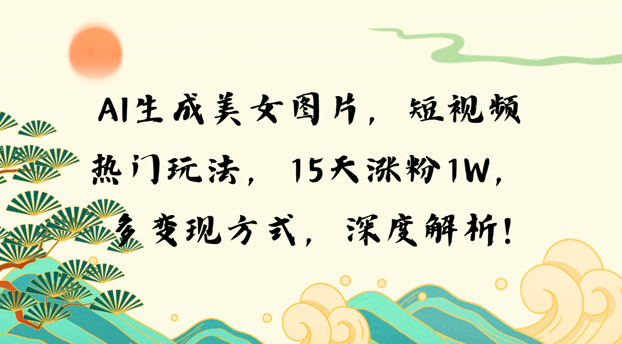 AI生成美女图片，短视频热门玩法，15天涨粉1W，多变现方式，深度解析!-非凡网-资源网-最新项目分享网站