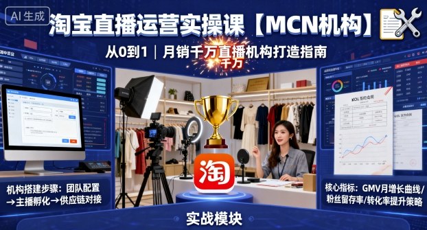 淘宝直播运营实操课【MCN机构】，从0到1做一家月销千W的直播机构-非凡网-资源网-最新项目分享网站