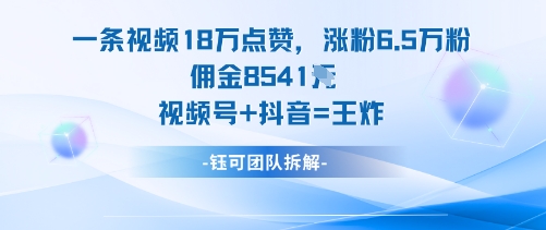 一条视频18W点赞，涨粉6.5W粉佣金8541米，视频号+抖音=王炸-非凡网-资源网-最新项目分享网站