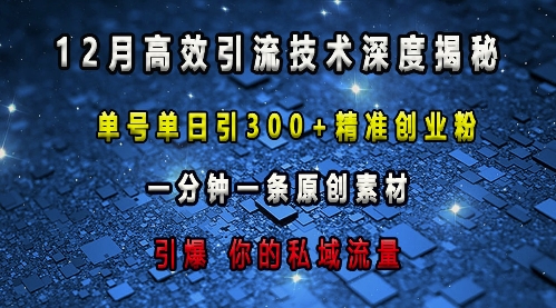最新高效引流技术深度揭秘 ，单号单日引300+精准创业粉，一分钟一条原创素材，引爆你的私域流量-非凡网-资源网-最新项目分享网站
