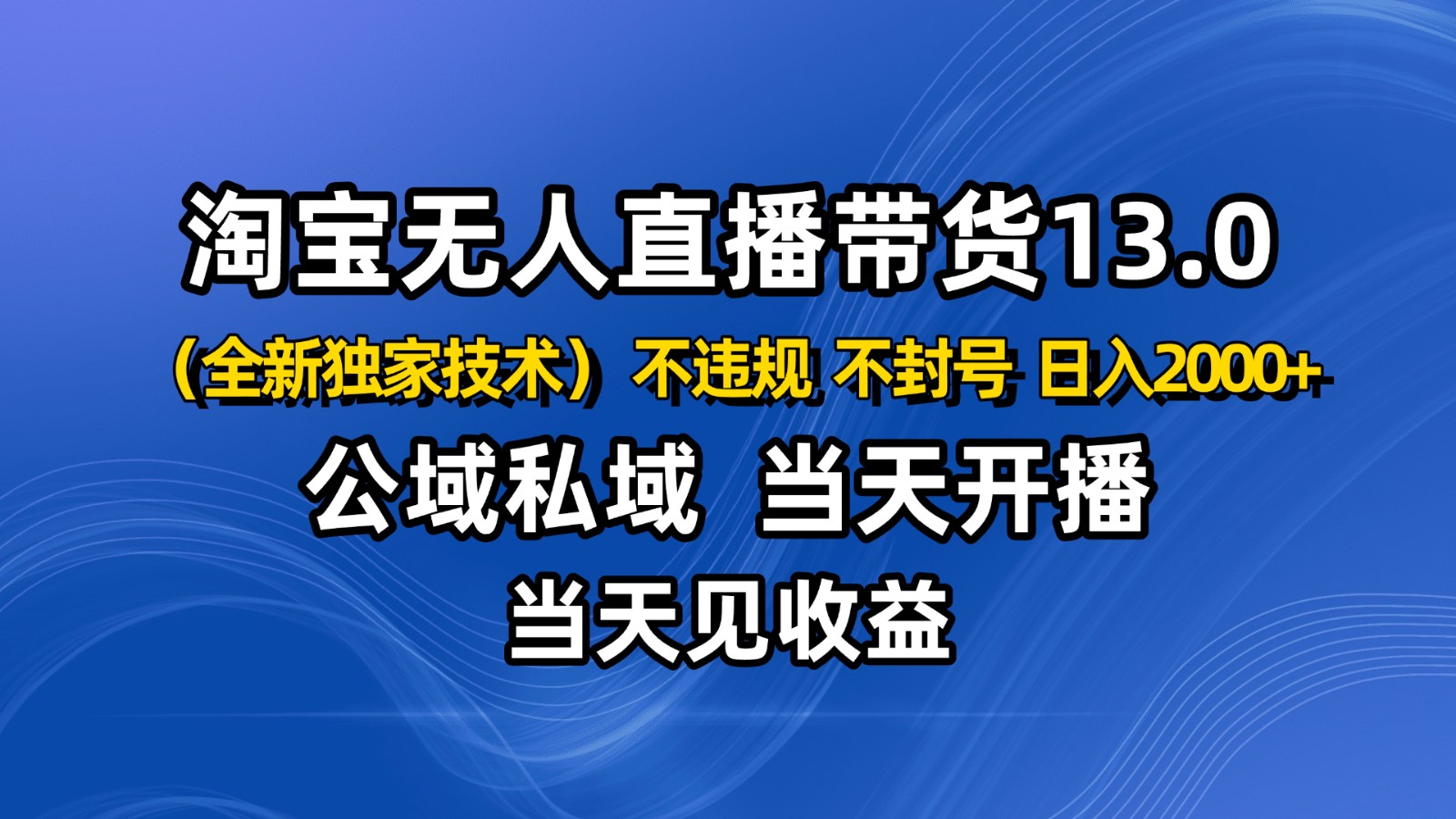 淘宝无人直播13.0，公域私域技术，不封号，不违规 布局下半年旺季赛道，日入2000+-非凡网-资源网-最新项目分享网站