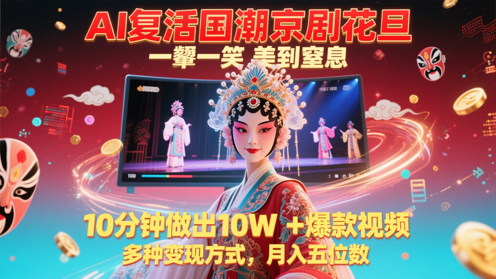 AI复活国潮京剧花旦，一颦一笑美到窒息，10分钟做出10W+爆款视频，多种变现方式-非凡网-资源网-最新项目分享网站
