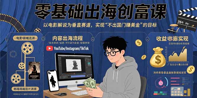 零基础出海创富课：以电影解说为垂直赛道，实现不出国门赚美金的目标-非凡网-资源网-最新项目分享网站