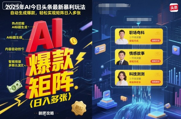 2025年AI今日头条最新暴利玩法，自动生成爆款，轻松实现矩阵日入多张-非凡网-资源网-最新项目分享网站