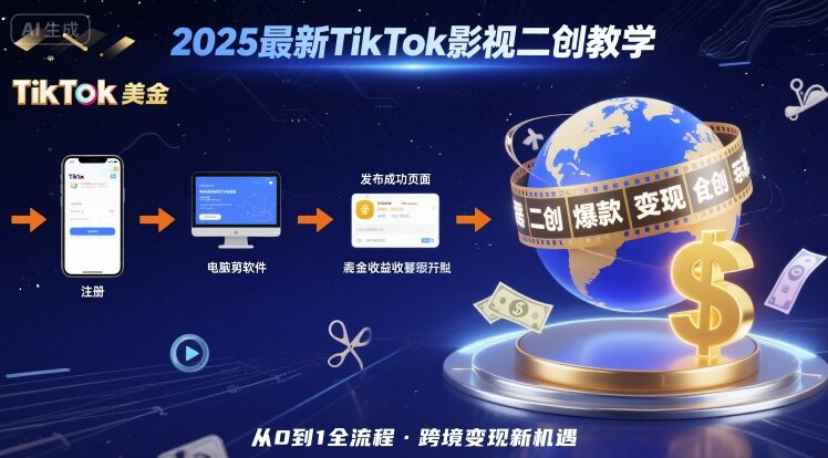 2025年最新TikTok影视二创教学，从注册到发布撸美金全流程，跨境变现新机遇-非凡网-资源网-最新项目分享网站