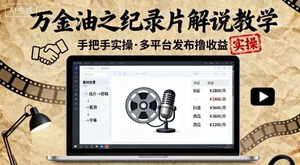万金油之纪录片解说教学，手把手教你，完全实操，多平台发布撸收益-非凡网-资源网-最新项目分享网站