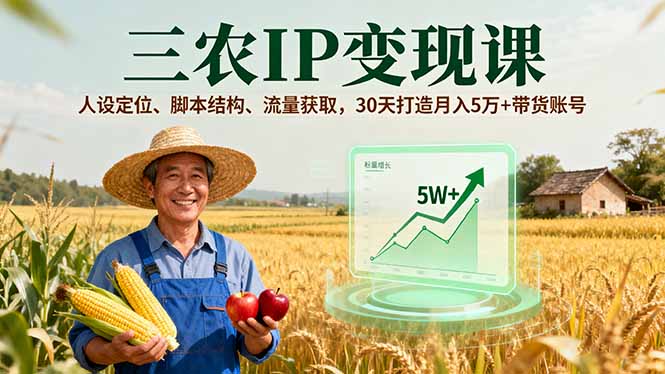 三农IP变现课，人设定位、脚本结构、流量获取，30天打造月入5万+带货账号-非凡网-资源网-最新项目分享网站