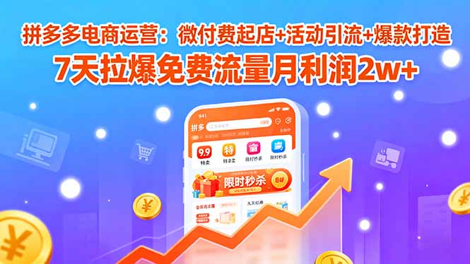 拼多多电商运营：微付费起店+活动引流+爆款打造 7天拉爆免费流量月利润2w+-非凡网-资源网-最新项目分享网站