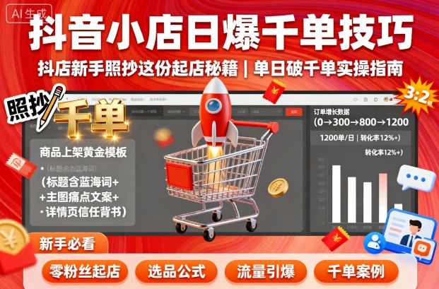 抖音小店日爆千单技巧，抖店新手照抄这份起店秘籍，单日破千单-非凡网-资源网-最新项目分享网站