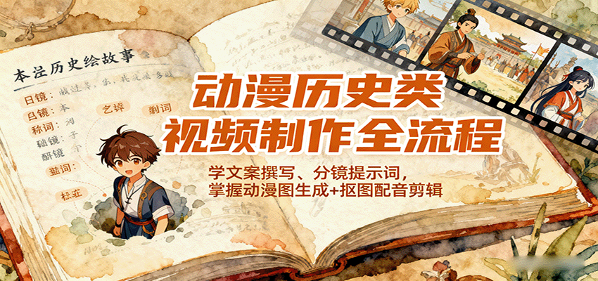 图片[1]-动漫历史类视频制作全流程，学文案撰写、分镜提示词，掌握动漫图生成+抠图配音剪辑-创新社-资源网-最新项目分享网站