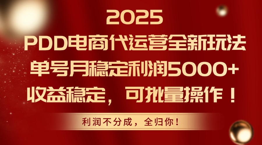 2025PDD电商代运营全新玩法，单号月稳定利润5000+，收益稳定，可批量操作-非凡网-资源网-最新项目分享网站