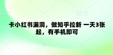 卡小红书漏洞，做知乎拉新 一天3张起，有手机即可-非凡网-资源网-最新项目分享网站