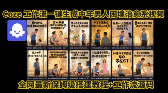 coze工作流一键生成”中年男人困境扎心高涨粉高播放量图文视频”保姆级拆解教程，无需剪辑，无需拍摄写文案-非凡网-资源网-最新项目分享网站