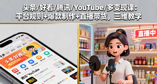 头条/好看/腾讯/YouTube/多变现课：平台规则+爆款制作+直播带货，三维教学-非凡网-资源网-最新项目分享网站