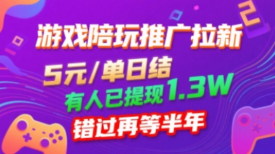 游戏陪玩推广拉新，无需回填，5米每单日结，0粉丝也能做，有人已提现1.3W，错过再等半年-非凡网-资源网-最新项目分享网站