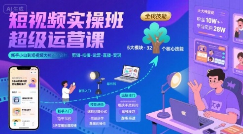 短视频实操班超级运营课，新手小白到短视频大神必修课程，剪辑-拍摄-运营-直播-变现-非凡网-资源网-最新项目分享网站