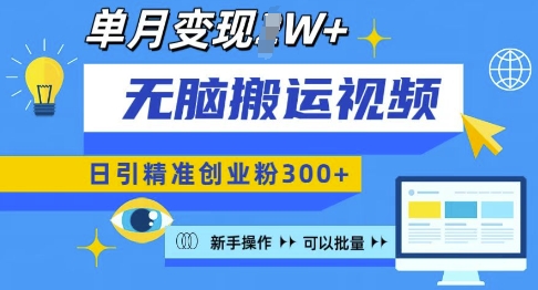 无脑搬运视频号可批量复制，新手即可操作，日引精准创业粉300+，月变现过W 【揭秘】-非凡网-资源网-最新项目分享网站