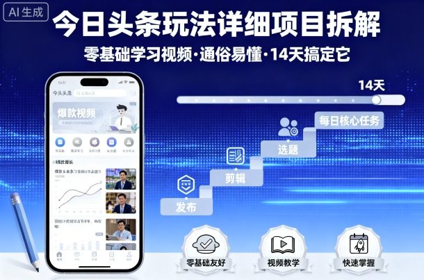 今日头条玩法详细项目拆解，零基础学习视频 通俗易懂 14天搞定它-非凡网-资源网-最新项目分享网站