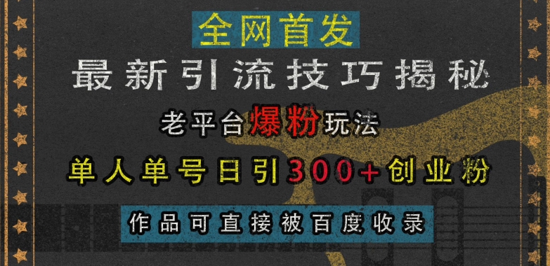 最新引流技巧揭秘，老平台爆粉玩法，单人单号日引300+创业粉，作品可直接被百度收录-非凡网-资源网-最新项目分享网站