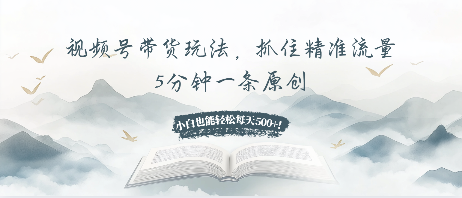 视频号带货玩法，抓住精准流量，5分钟一条原创，小白也能轻松每天500+！-非凡网-资源网-最新项目分享网站