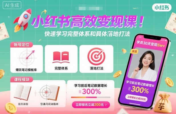 小红书高效变现课，快速学习小红书完整体系和具体落地打法-非凡网-资源网-最新项目分享网站