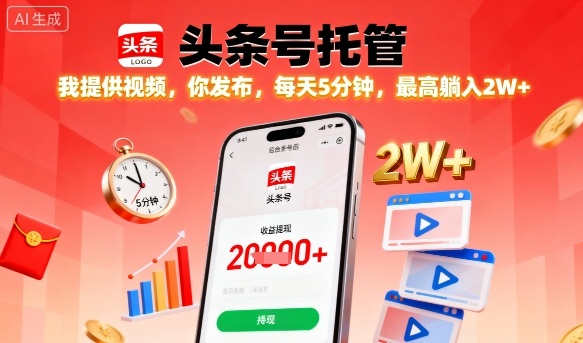 【头条号托管】我提供视频，你发布，每天5分钟，最高躺入2W+【揭秘】-非凡网-资源网-最新项目分享网站