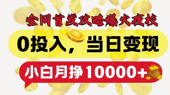 全网首发爆火夜校，0投入，当日变现，小白轻松月入1w+【揭秘】-非凡网-资源网-最新项目分享网站