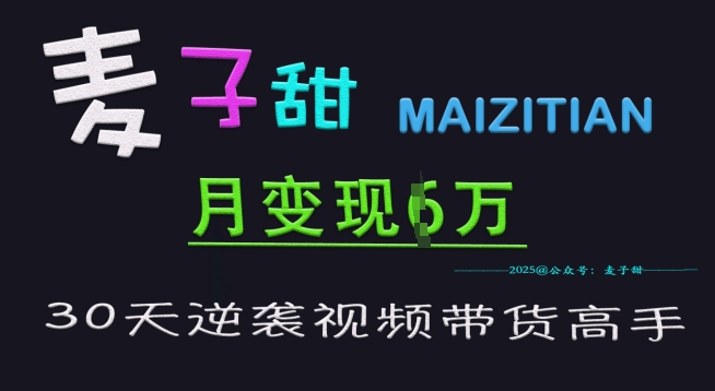 麦子甜30天逆袭视频带货高手，单月变现6W加特训营-非凡网-资源网-最新项目分享网站
