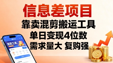 信息差项目，靠卖混剪搬运工具，单日变现4位数，需求量大，复购强，操作简单，几分钟一条视频-非凡网-资源网-最新项目分享网站