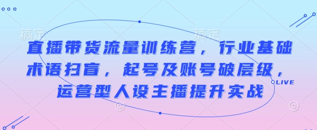 直播带货流量训练营，行业基础术语扫盲，起号及账号破层级，运营型人设主播提升实战-非凡网-资源网-最新项目分享网站
