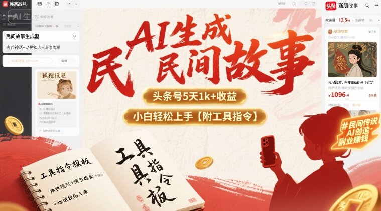 AI生成民间故事，头条号5天1k+，小白轻松上手【附工具指令】-非凡网-资源网-最新项目分享网站