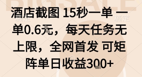 酒店截图15秒一单，一单0.6米，每天任务无上限，全网首发可矩阵单日收益3张【揭秘】-非凡网-资源网-最新项目分享网站