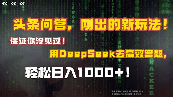 头条问答，刚出的新玩法！保证你没见过！结合Deepseek高效答题，日入1000+-非凡网-资源网-最新项目分享网站