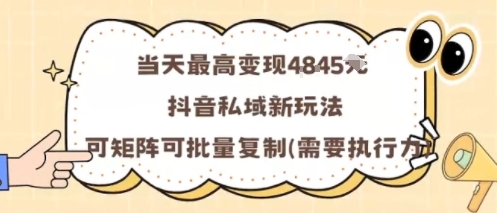 当天最高变现1k+，抖音私域新玩法，可矩阵可批量复制-非凡网-资源网-最新项目分享网站
